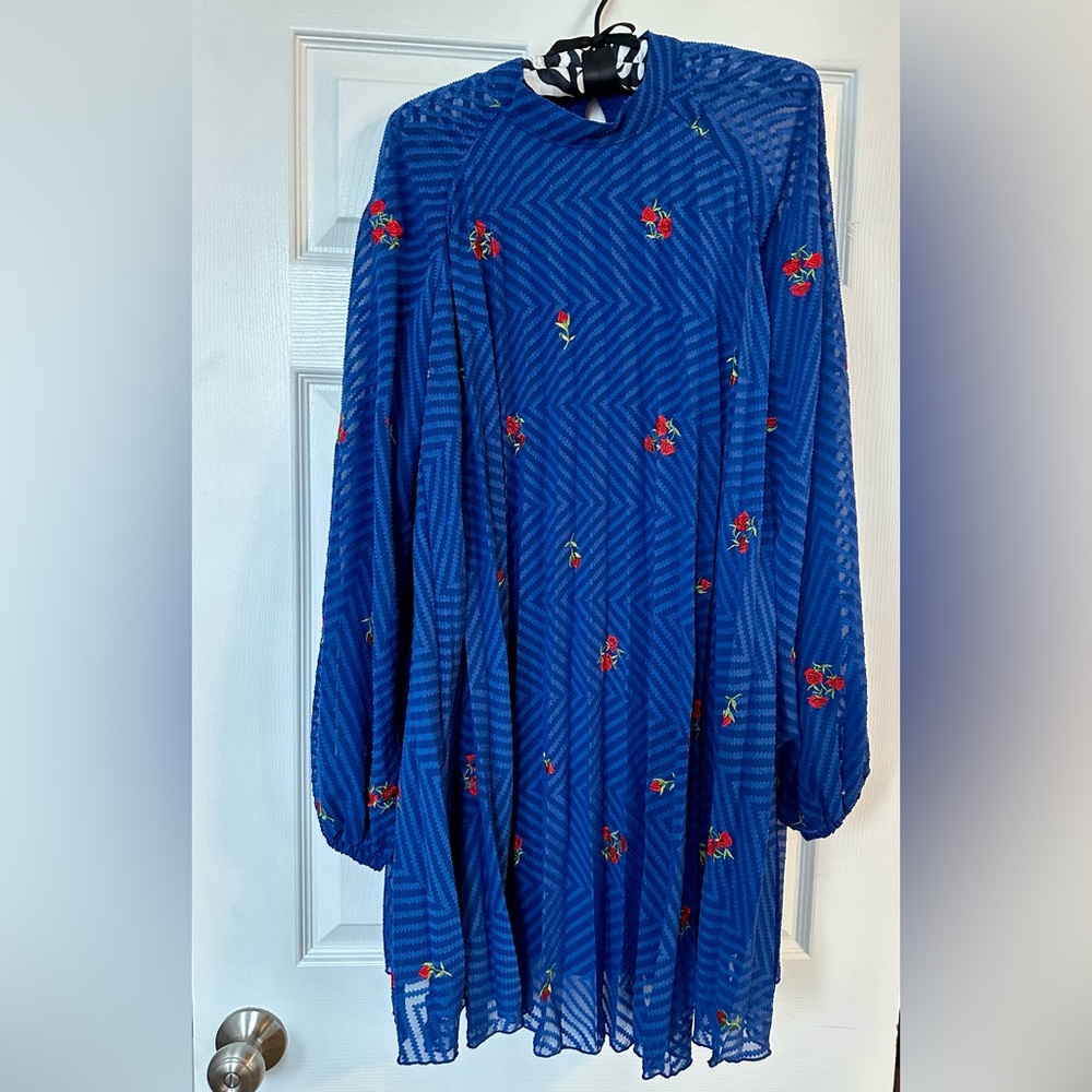 ASOS Maternity Royal Blue Mini Dress with Red Floral Embroidery